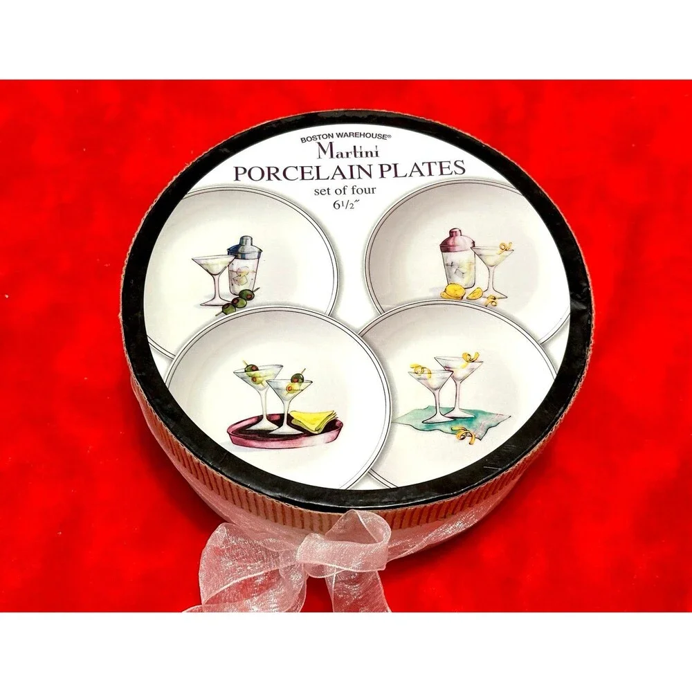 BOSTON WAREHOUSE MARTNI PORCELAIN PLATES Set of 4